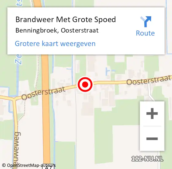 Locatie op kaart van de 112 melding: Brandweer Met Grote Spoed Naar Benningbroek, Oosterstraat op 24 januari 2022 21:24