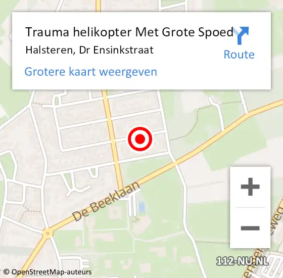 Locatie op kaart van de 112 melding: Trauma helikopter Met Grote Spoed Naar Halsteren, Dr Ensinkstraat op 24 januari 2022 21:40