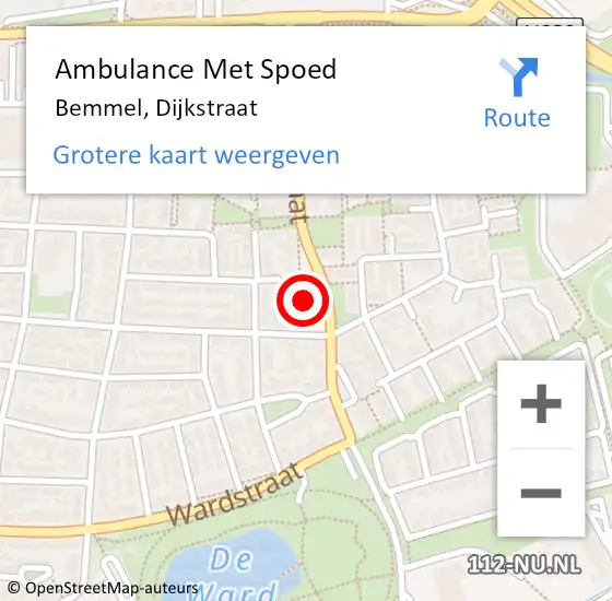 Locatie op kaart van de 112 melding: Ambulance Met Spoed Naar Bemmel, Dijkstraat op 24 januari 2022 21:49