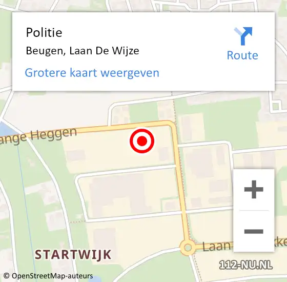 Locatie op kaart van de 112 melding: Politie Beugen, Laan De Wijze op 24 januari 2022 21:51