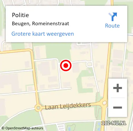 Locatie op kaart van de 112 melding: Politie Beugen, Romeinenstraat op 24 januari 2022 21:59