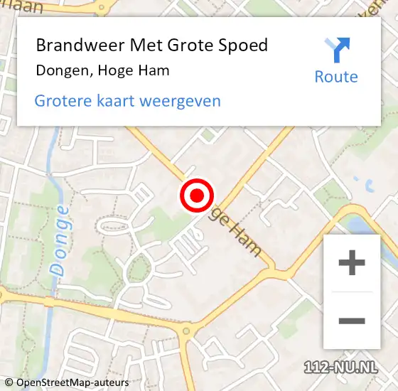 Locatie op kaart van de 112 melding: Brandweer Met Grote Spoed Naar Dongen, Hoge Ham op 6 juli 2014 09:01