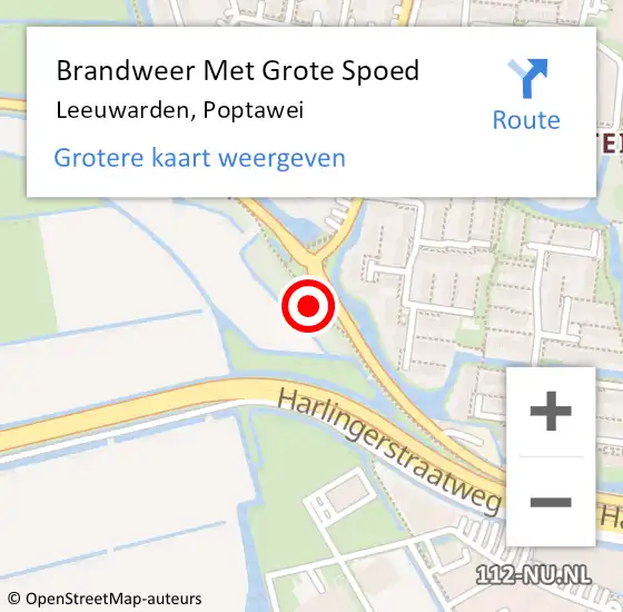 Locatie op kaart van de 112 melding: Brandweer Met Grote Spoed Naar Leeuwarden, Poptawei op 24 januari 2022 23:34