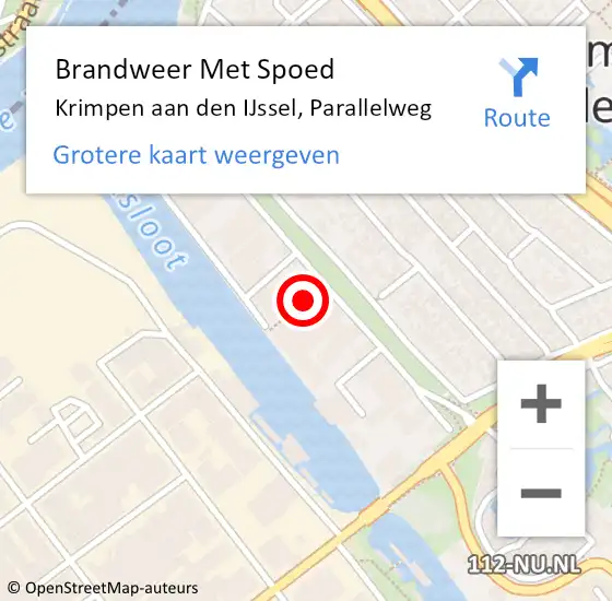 Locatie op kaart van de 112 melding: Brandweer Met Spoed Naar Krimpen aan den IJssel, Parallelweg op 24 januari 2022 23:36