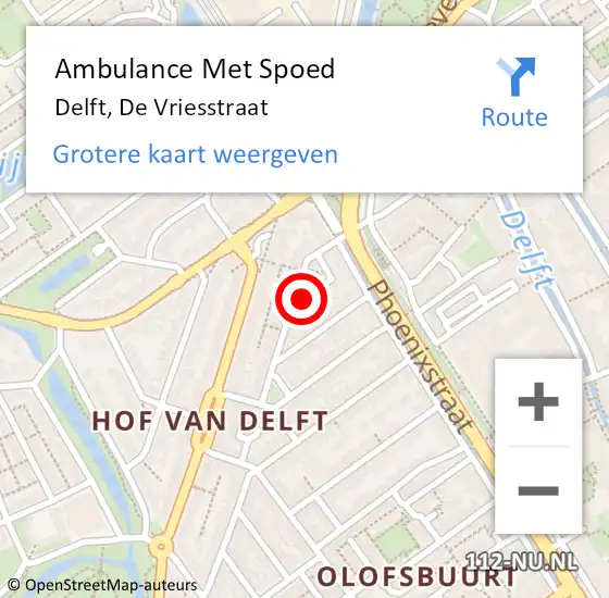 Locatie op kaart van de 112 melding: Ambulance Met Spoed Naar Delft, De Vriesstraat op 25 januari 2022 03:26