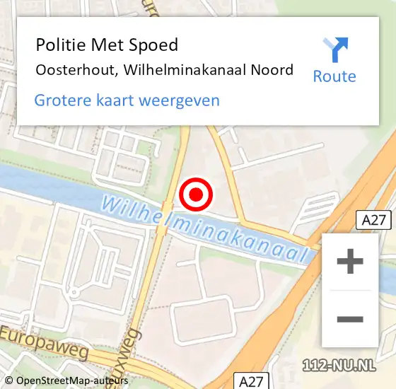 Locatie op kaart van de 112 melding: Politie Met Spoed Naar Oosterhout, Wilhelminakanaal Noord op 25 januari 2022 07:34