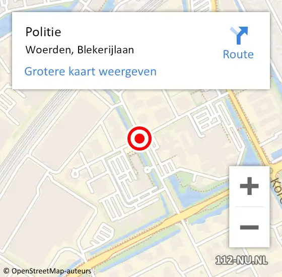 Locatie op kaart van de 112 melding: Politie Woerden, Blekerijlaan op 25 januari 2022 08:38