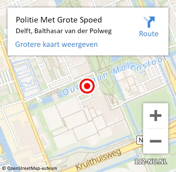 Locatie op kaart van de 112 melding: Politie Met Grote Spoed Naar Delft, Balthasar van der Polweg op 25 januari 2022 08:45