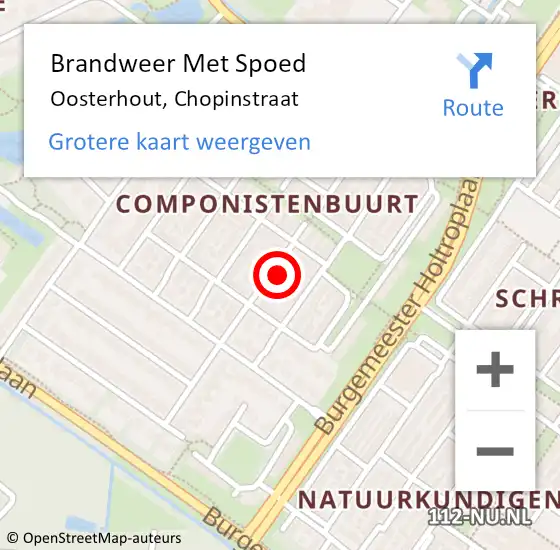 Locatie op kaart van de 112 melding: Brandweer Met Spoed Naar Oosterhout, Chopinstraat op 25 januari 2022 10:06