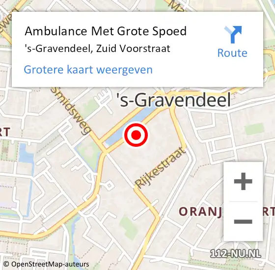 Locatie op kaart van de 112 melding: Ambulance Met Grote Spoed Naar 's-Gravendeel, Zuid Voorstraat op 25 januari 2022 10:06