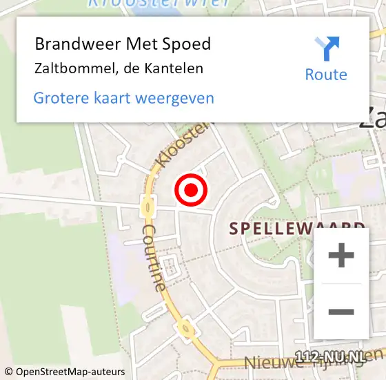 Locatie op kaart van de 112 melding: Brandweer Met Spoed Naar Zaltbommel, de Kantelen op 25 januari 2022 11:09