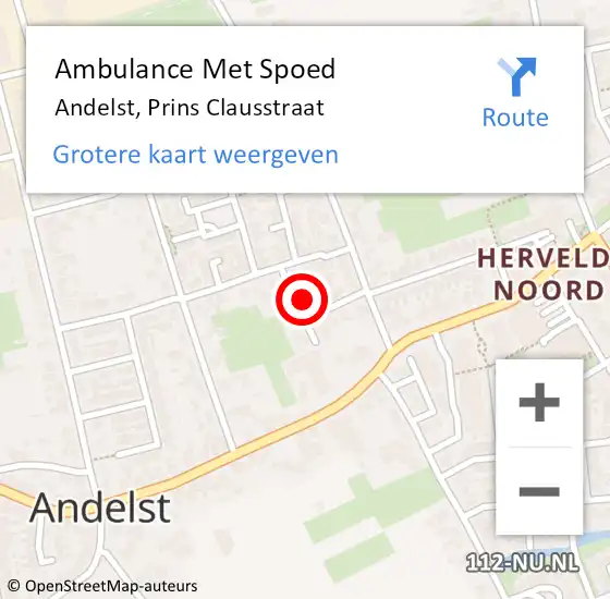 Locatie op kaart van de 112 melding: Ambulance Met Spoed Naar Andelst, Prins Clausstraat op 25 januari 2022 11:22