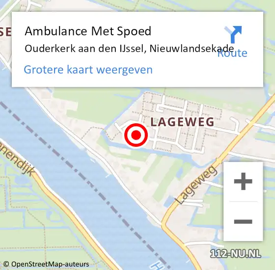 Locatie op kaart van de 112 melding: Ambulance Met Spoed Naar Ouderkerk aan den IJssel, Nieuwlandsekade op 25 januari 2022 11:42