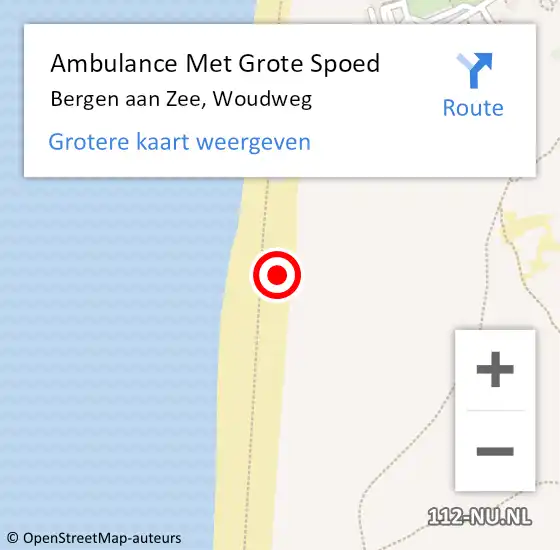 Locatie op kaart van de 112 melding: Ambulance Met Grote Spoed Naar Bergen aan Zee, Woudweg op 25 januari 2022 11:57