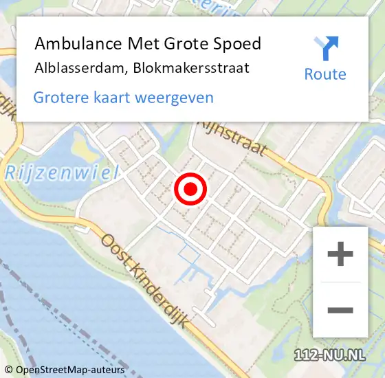 Locatie op kaart van de 112 melding: Ambulance Met Grote Spoed Naar Alblasserdam, Blokmakersstraat op 25 januari 2022 12:01