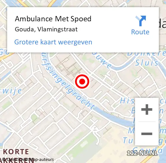 Locatie op kaart van de 112 melding: Ambulance Met Spoed Naar Gouda, Vlamingstraat op 25 januari 2022 12:04