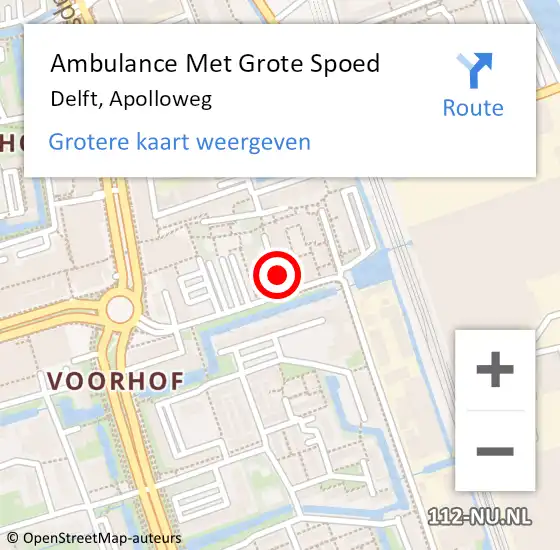 Locatie op kaart van de 112 melding: Ambulance Met Grote Spoed Naar Delft, Apolloweg op 25 januari 2022 13:01