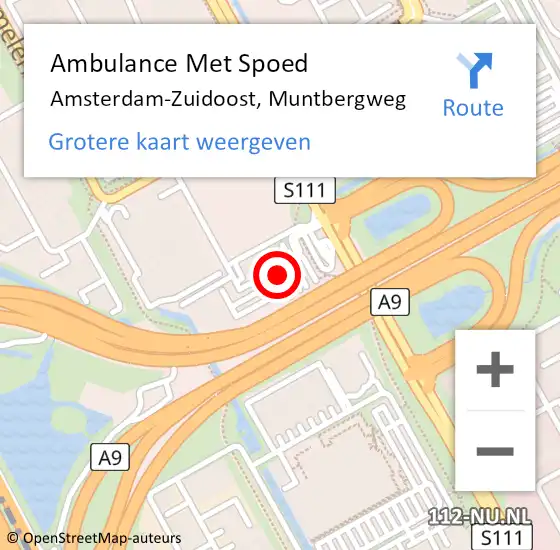 Locatie op kaart van de 112 melding: Ambulance Met Spoed Naar Amsterdam-Zuidoost, Muntbergweg op 25 januari 2022 13:36