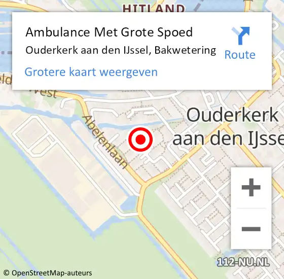 Locatie op kaart van de 112 melding: Ambulance Met Grote Spoed Naar Ouderkerk aan den IJssel, Bakwetering op 25 januari 2022 13:50
