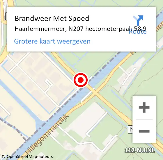 Locatie op kaart van de 112 melding: Brandweer Met Spoed Naar Haarlemmermeer, N207 hectometerpaal: 58,9 op 25 januari 2022 13:53