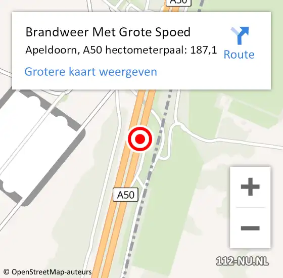 Locatie op kaart van de 112 melding: Brandweer Met Grote Spoed Naar Apeldoorn, A50 hectometerpaal: 187,1 op 25 januari 2022 13:58