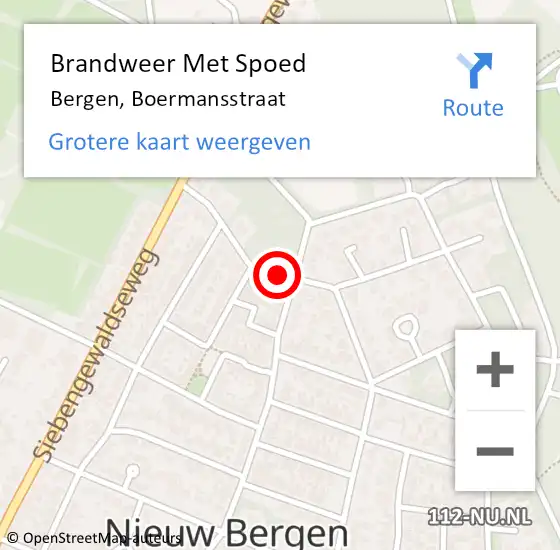 Locatie op kaart van de 112 melding: Brandweer Met Spoed Naar Bergen, Boermansstraat op 25 januari 2022 14:04