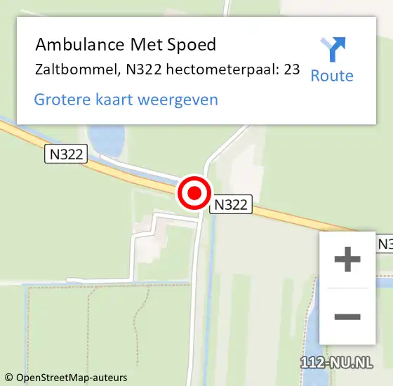 Locatie op kaart van de 112 melding: Ambulance Met Spoed Naar Zaltbommel, N322 hectometerpaal: 23 op 25 januari 2022 14:05