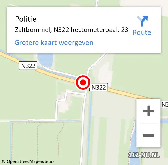 Locatie op kaart van de 112 melding: Politie Zaltbommel, N322 hectometerpaal: 23 op 25 januari 2022 14:06