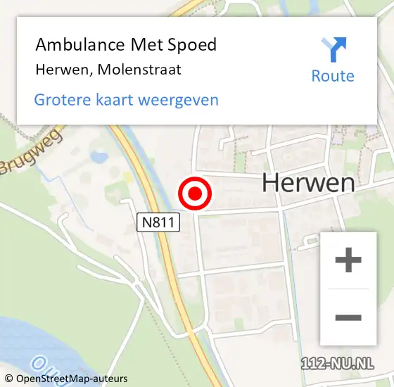 Locatie op kaart van de 112 melding: Ambulance Met Spoed Naar Herwen, Molenstraat op 25 januari 2022 14:41