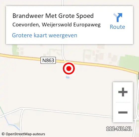 Locatie op kaart van de 112 melding: Brandweer Met Grote Spoed Naar Coevorden, Weijerswold Europaweg op 25 januari 2022 15:14