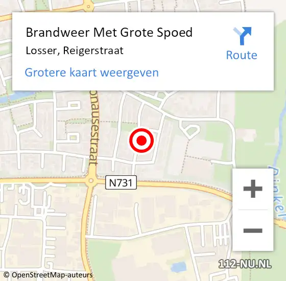 Locatie op kaart van de 112 melding: Brandweer Met Grote Spoed Naar Losser, Reigerstraat op 25 januari 2022 15:42