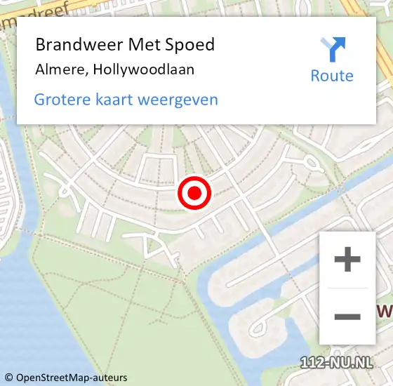 Locatie op kaart van de 112 melding: Brandweer Met Spoed Naar Almere, Hollywoodlaan op 25 januari 2022 16:15