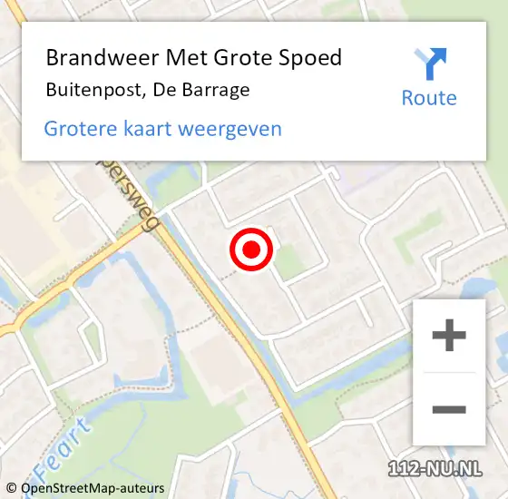 Locatie op kaart van de 112 melding: Brandweer Met Grote Spoed Naar Buitenpost, De Barrage op 6 juli 2014 10:25