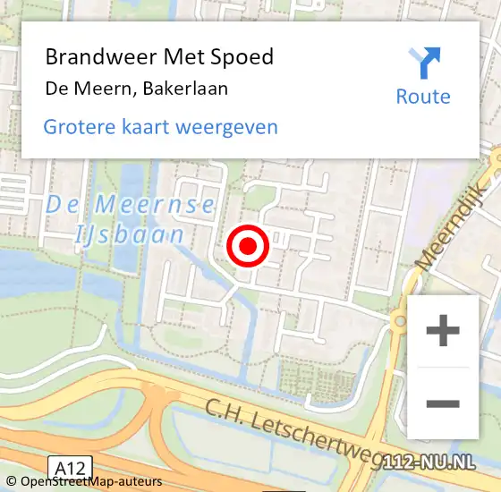 Locatie op kaart van de 112 melding: Brandweer Met Spoed Naar De Meern, Bakerlaan op 25 januari 2022 17:09