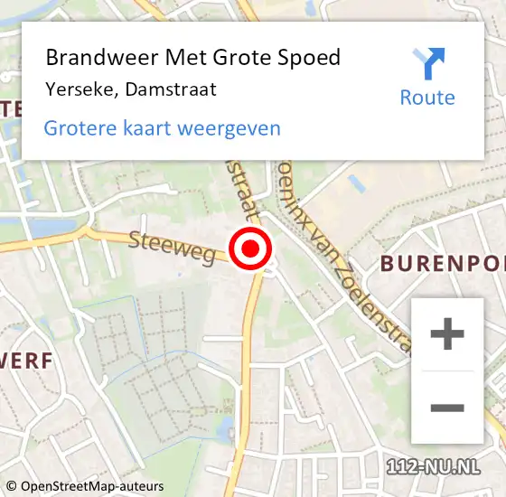 Locatie op kaart van de 112 melding: Brandweer Met Grote Spoed Naar Yerseke, Damstraat op 25 januari 2022 17:19