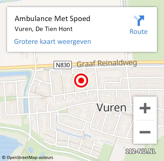 Locatie op kaart van de 112 melding: Ambulance Met Spoed Naar Vuren, De Tien Hont op 25 januari 2022 17:26