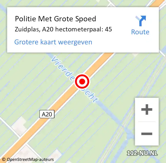 Locatie op kaart van de 112 melding: Politie Met Grote Spoed Naar Zuidplas, A20 hectometerpaal: 45 op 25 januari 2022 17:33