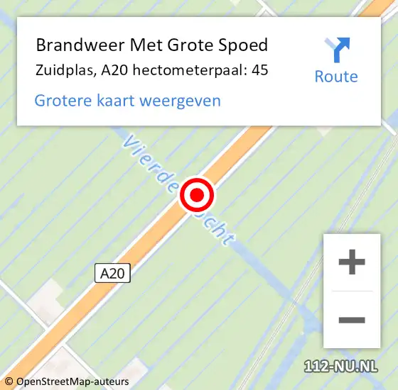 Locatie op kaart van de 112 melding: Brandweer Met Grote Spoed Naar Zuidplas, A20 hectometerpaal: 45 op 25 januari 2022 17:34