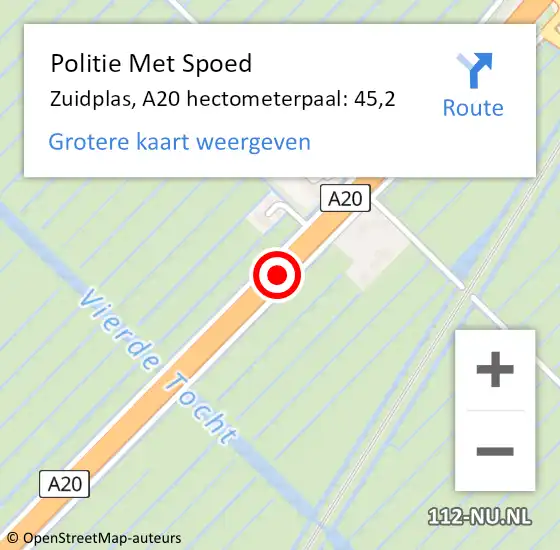 Locatie op kaart van de 112 melding: Politie Met Spoed Naar Zuidplas, A20 hectometerpaal: 45,2 op 25 januari 2022 17:37