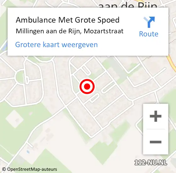 Locatie op kaart van de 112 melding: Ambulance Met Grote Spoed Naar Millingen aan de Rijn, Mozartstraat op 25 januari 2022 18:02