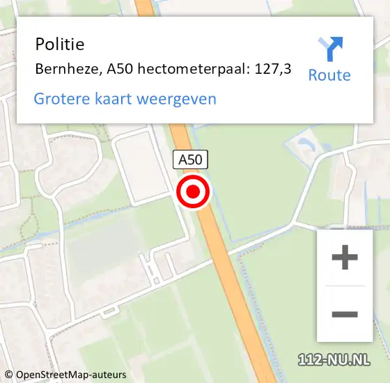 Locatie op kaart van de 112 melding: Politie Bernheze, A50 hectometerpaal: 127,3 op 25 januari 2022 18:14