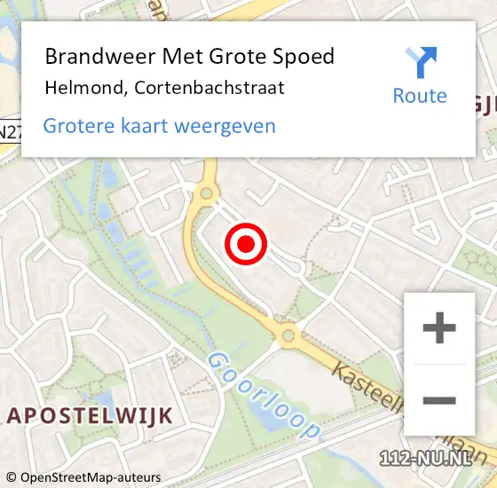 Locatie op kaart van de 112 melding: Brandweer Met Grote Spoed Naar Helmond, Cortenbachstraat op 25 januari 2022 18:23