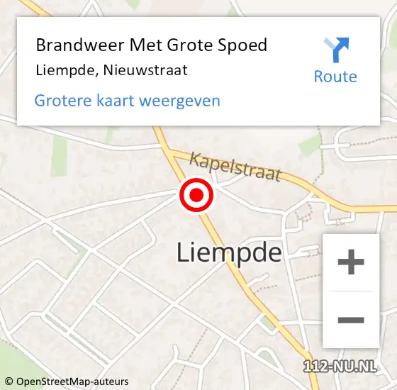 Locatie op kaart van de 112 melding: Brandweer Met Grote Spoed Naar Liempde, Nieuwstraat op 25 januari 2022 18:29