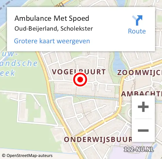 Locatie op kaart van de 112 melding: Ambulance Met Spoed Naar Oud-Beijerland, Scholekster op 25 januari 2022 18:55