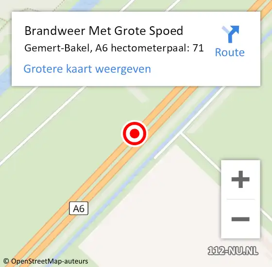 Locatie op kaart van de 112 melding: Brandweer Met Grote Spoed Naar Gemert-Bakel, A6 hectometerpaal: 71 op 25 januari 2022 19:02