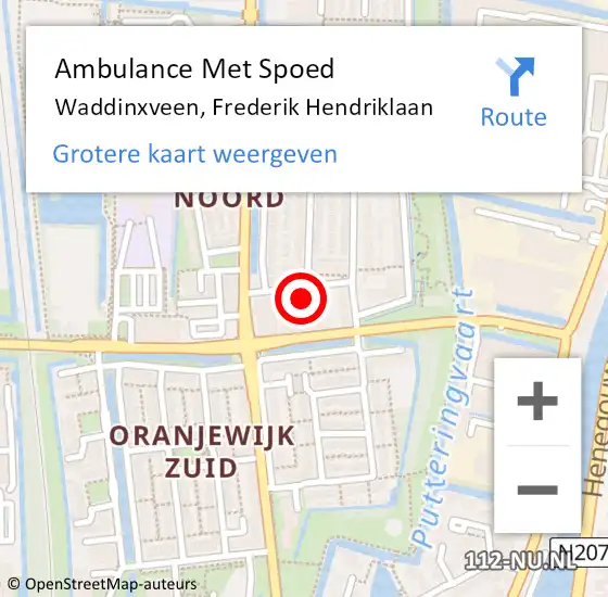 Locatie op kaart van de 112 melding: Ambulance Met Spoed Naar Waddinxveen, Frederik Hendriklaan op 25 januari 2022 19:11