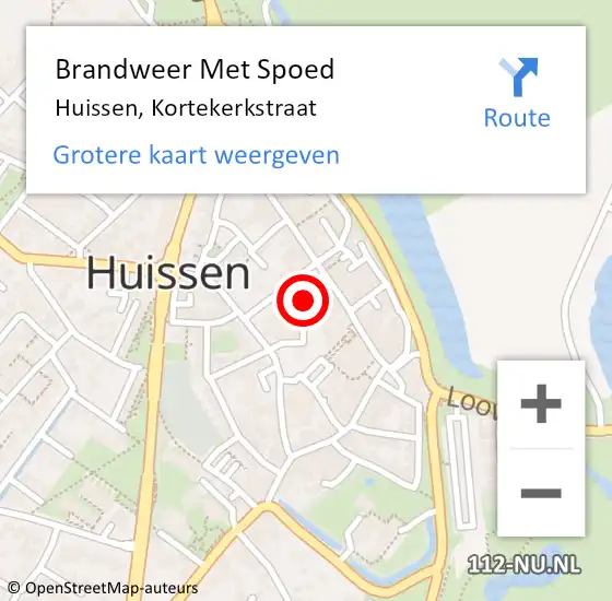 Locatie op kaart van de 112 melding: Brandweer Met Spoed Naar Huissen, Kortekerkstraat op 25 januari 2022 19:34