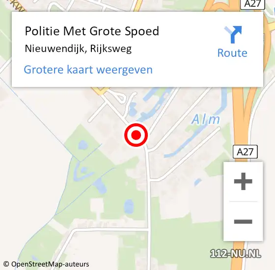 Locatie op kaart van de 112 melding: Politie Met Grote Spoed Naar Nieuwendijk, Rijksweg op 25 januari 2022 19:53