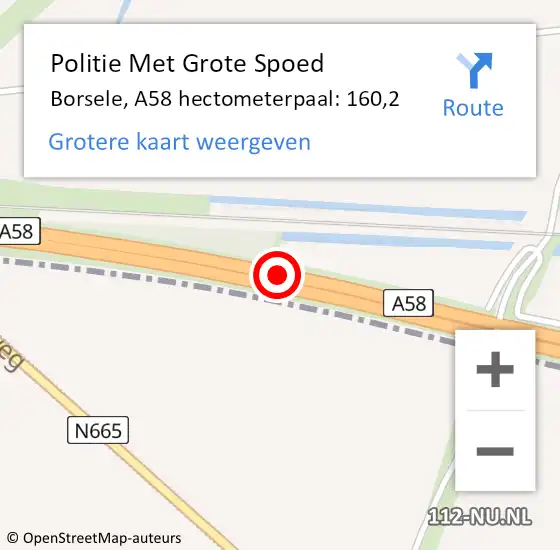 Locatie op kaart van de 112 melding: Politie Met Grote Spoed Naar Borsele, A58 hectometerpaal: 160,2 op 25 januari 2022 20:22