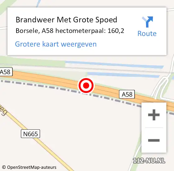 Locatie op kaart van de 112 melding: Brandweer Met Grote Spoed Naar Borsele, A58 hectometerpaal: 160,2 op 25 januari 2022 20:22